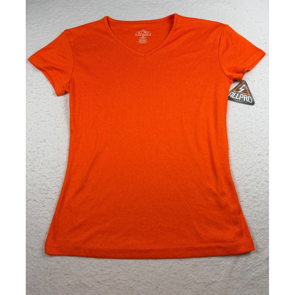 All Pro Womens XL Orange V-Neck Short Sleeve Athletic Performance T-Shirt NEW